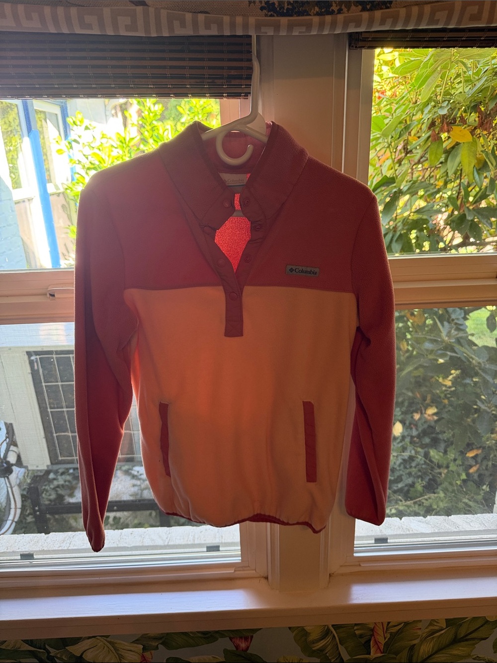 Columbia women’s Two-Tone Coral & Peach Snap-Placket Fleece Pullover